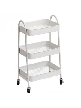 98173100 TENDANCE TROSTRUKA POLICA NA TOCKICE 79X31X43,5CM METAL BELA